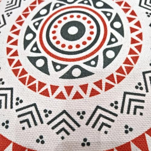 MOCOFO Unstuffed Round Pouf Cover - Boho Geometric Ottoman Footstool Cover with Handle, Tribal Fabric Floor Cushion Storage Bag for Living Room, Bedroom, Nursery (Sage Green/Terracotta) - Image 4