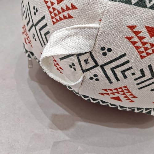 MOCOFO Unstuffed Round Pouf Cover - Boho Geometric Ottoman Footstool Cover with Handle, Tribal Fabric Floor Cushion Storage Bag for Living Room, Bedroom, Nursery (Sage Green/Terracotta) - Image 5