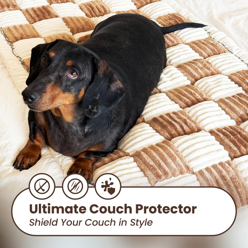Cattasaurus Washable Pet Friendly Couch Covers for 3 Cushion Sofa, Comfort Cat Beds for Indoor Cats, Cozy Kitten Bed, Super Soft Plush Pet Bed for Cat/Dog with Anti-Slip Bottom (Large, Light Brown) - Image 3