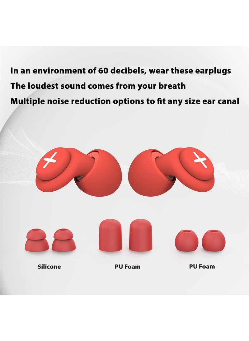 SYOSI - Noise Cancelling Reusable Hearing Protection Flexible Silicone Ear Plugs-40 Db For Sleeping, Traveling, Red - Image 1