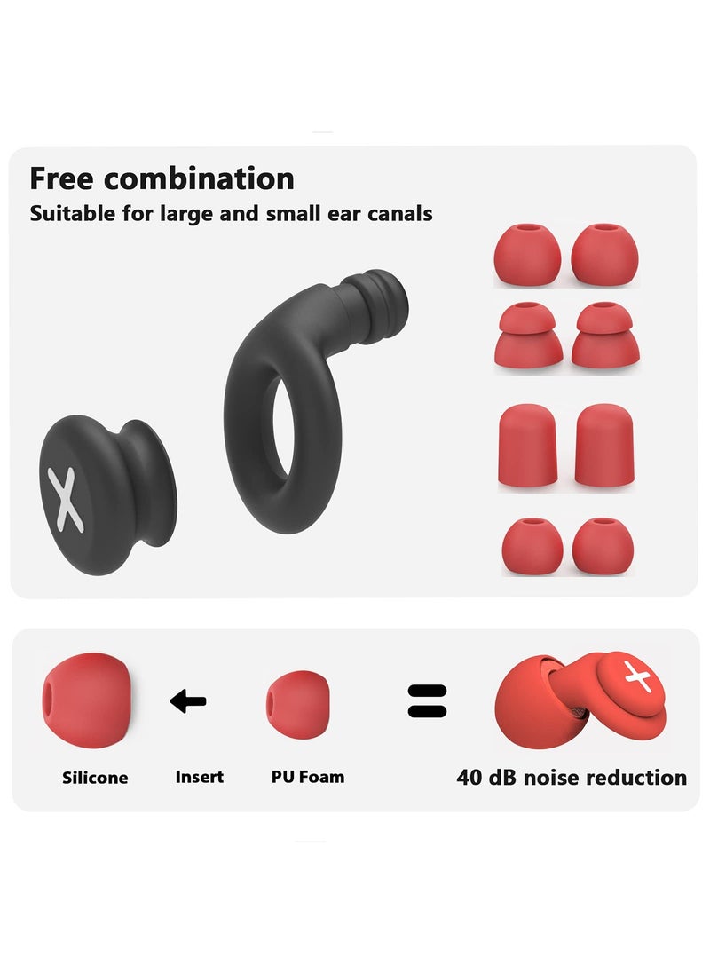 SYOSI - Noise Cancelling Reusable Hearing Protection Flexible Silicone Ear Plugs-40 Db For Sleeping, Traveling, Red - Image 1