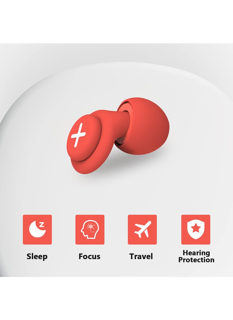 SYOSI - Noise Cancelling Reusable Hearing Protection Flexible Silicone Ear Plugs-40 Db For Sleeping, Traveling, Red - Image 1