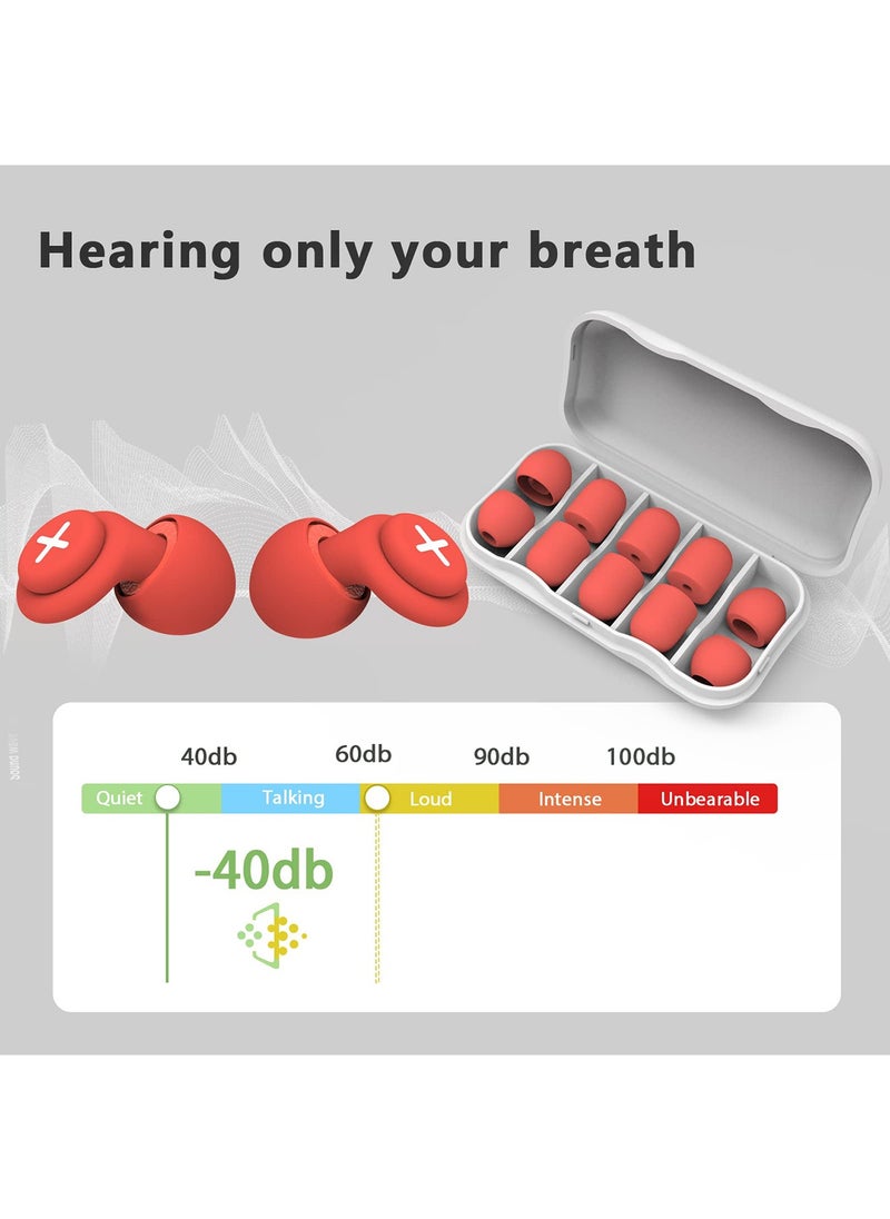 SYOSI - Noise Cancelling Reusable Hearing Protection Flexible Silicone Ear Plugs-40 Db For Sleeping, Traveling, Red - Image 1