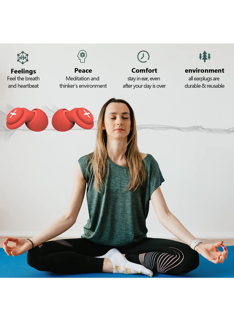 SYOSI - Noise Cancelling Reusable Hearing Protection Flexible Silicone Ear Plugs-40 Db For Sleeping, Traveling, Red - Image 1