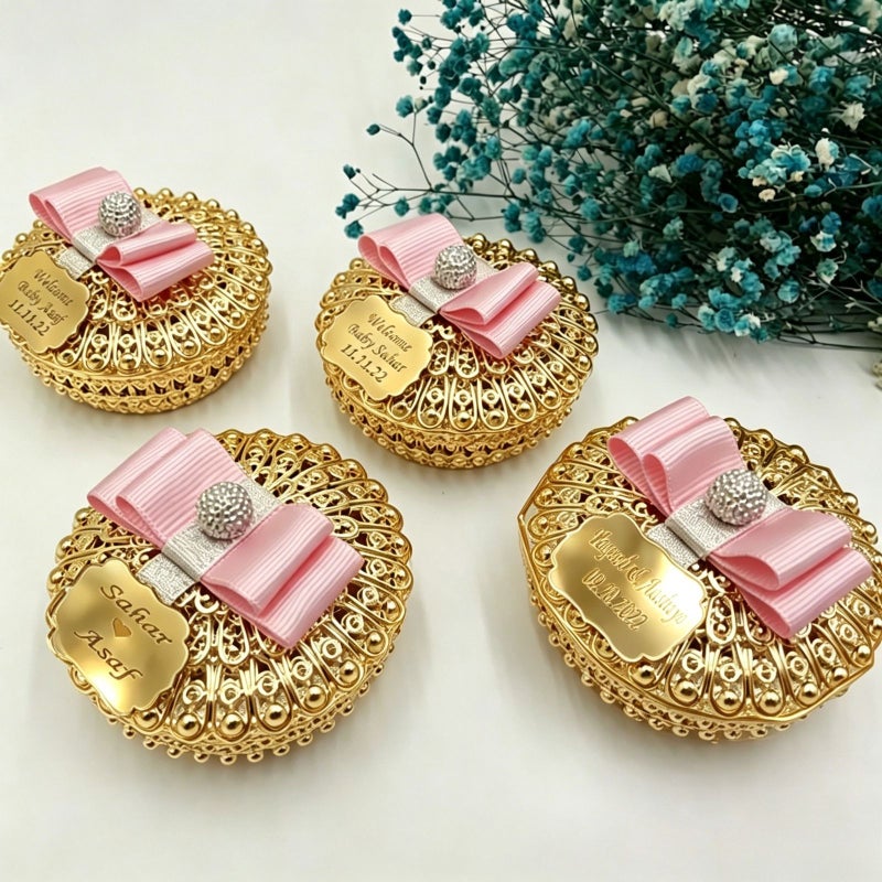 Silvery 4.4 Square Beads Gift Set With Engraved Acrylic Label Pink Ribbed Lace Gift Box And Satin Ribbon For Wedding Graduation Party Souvenir Family Gifts - Image 3