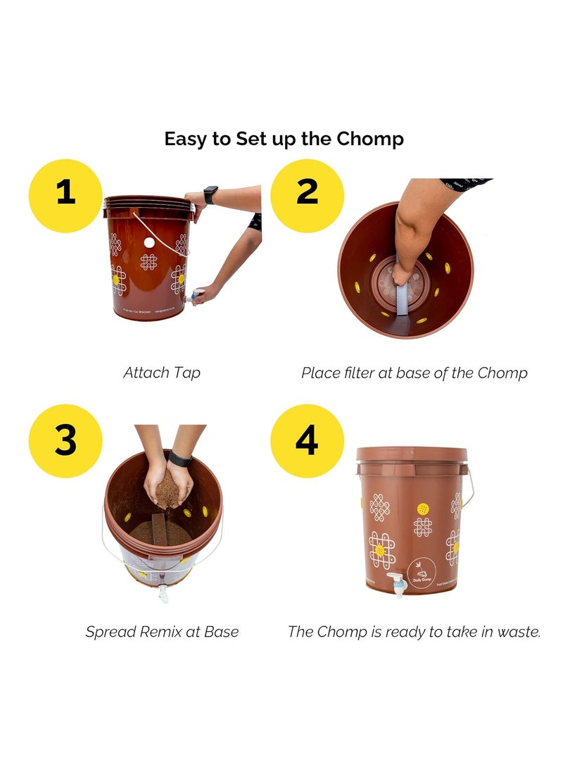 Daily Dump Chomp Double Aerobic Compost Kit 20 L x 2 I Easy Smellfree l For Converting All Kinds of Kitchen Food Waste into Fertilizer Manure