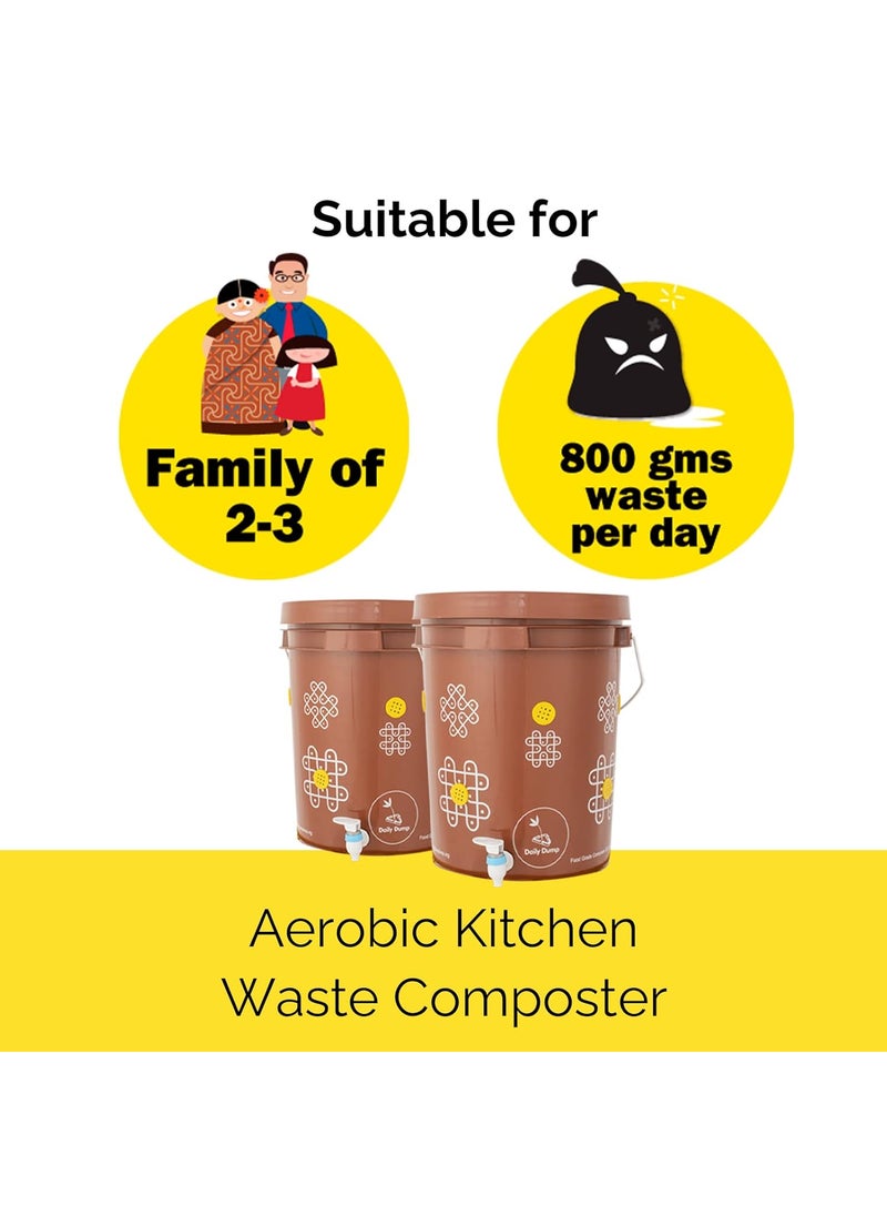 Daily Dump Chomp Double Aerobic Compost Kit 20 L x 2 I Easy Smellfree l For Converting All Kinds of Kitchen Food Waste into Fertilizer Manure