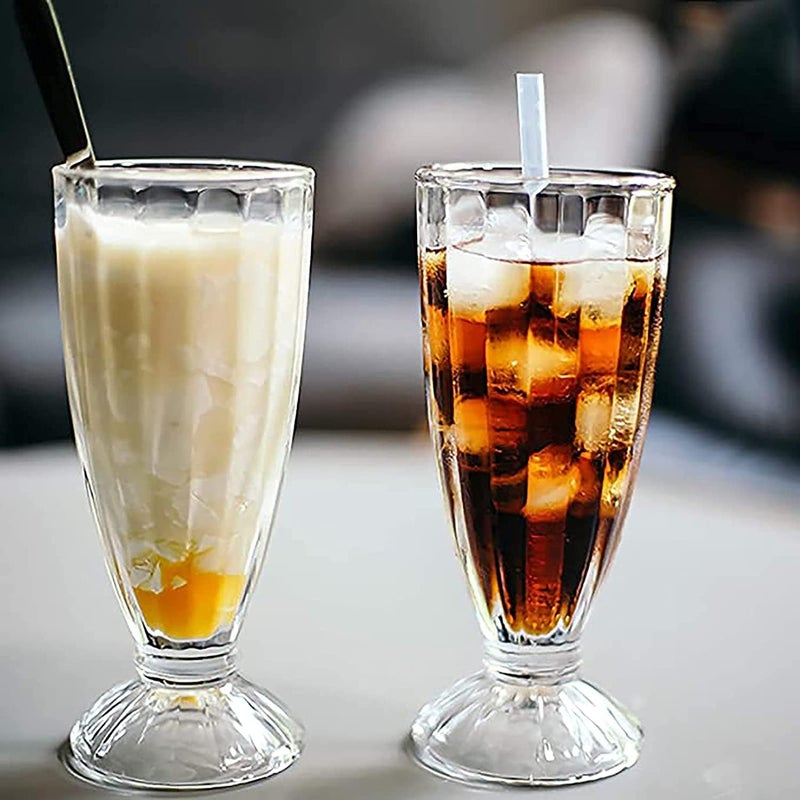 ROSEFINCH 350ml Faluda Milkshake Glass Fountain Classic Glass for Ice Cream Coco Cocktail Desert Decoration American Diner Style Fountain Long Tall Smoothie Fruit Juice GlassPack of 6 Glass - Image 4