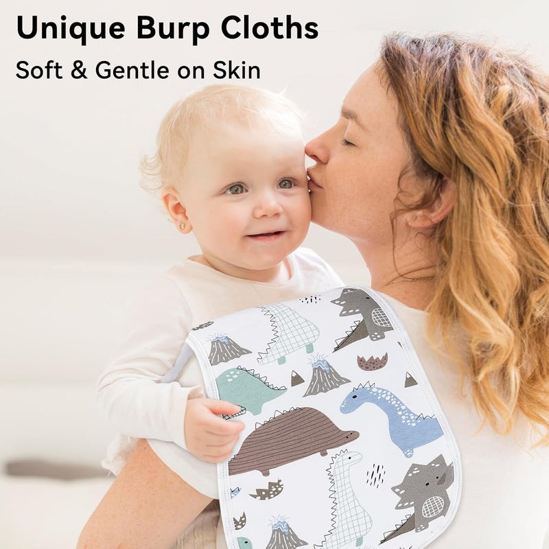 Yoofoss Baby Burp Cloths 100 Organic Cotton 5 Pack Burping Cloths for Babies Boys Girls Large 21X10 Extra Soft and Absorbent Dinosaur - Image 3