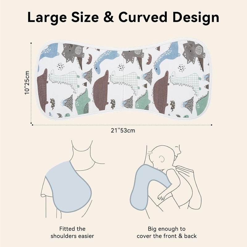 Yoofoss Baby Burp Cloths 100 Organic Cotton 5 Pack Burping Cloths for Babies Boys Girls Large 21X10 Extra Soft and Absorbent Dinosaur - Image 2