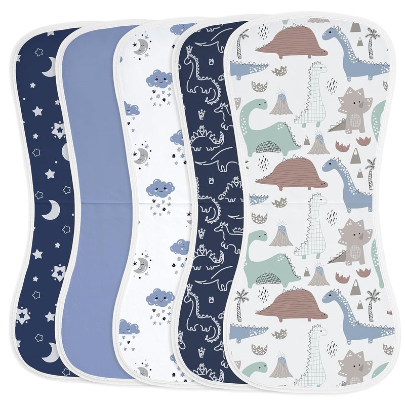 Yoofoss Baby Burp Cloths 100 Organic Cotton 5 Pack Burping Cloths for Babies Boys Girls Large 21X10 Extra Soft and Absorbent Dinosaur - Image 1