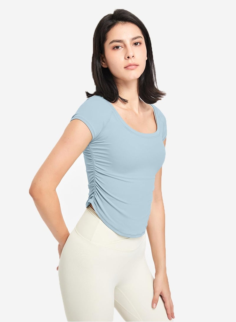 SOLARAE Top Shirt Short Sleeves Tank Top Shirts for Women, Workout for Yoga Breathable Sleeve Soft Seamless Gym - Image 2