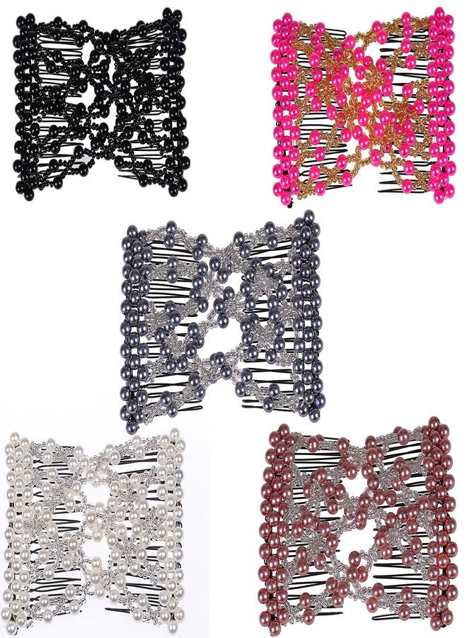 FXQHAN 5Pcs Easy Stretch Beaded Hair Combs Double Magic Comb Clip Hairpins for Women Hair Styling - Image 1