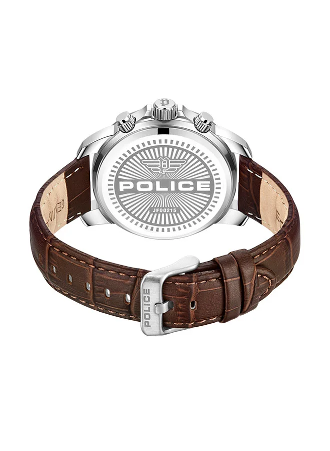 POLICE Mensor Gents 44mm Chronograph Watch with Grey Hydraulic-Stamped Dial & Leather Strap