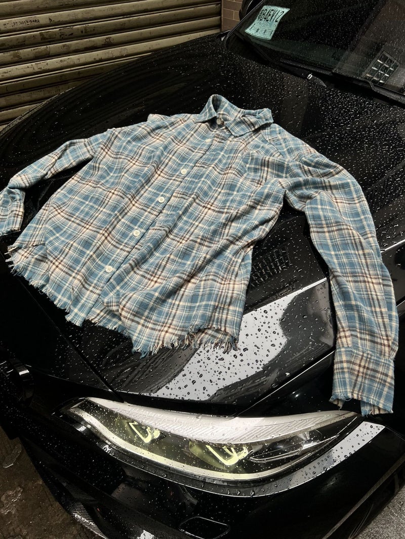 American Retro Tassel Destruction Blue Plaid Shirt Trendy Brand Niche Edge Design Men'S And Women'S Shirt Jacket - Image 5