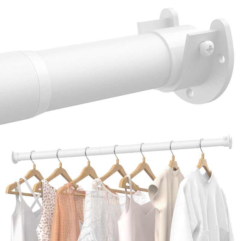 Supforce Closet Rods for Hanging Clothes 17 to 99 Inches Stepless Adjustable Metal Closet Rod 13 Inches Heavy Duty Clothes Hanging Rod for Closet Wardrobes Laundry RV White