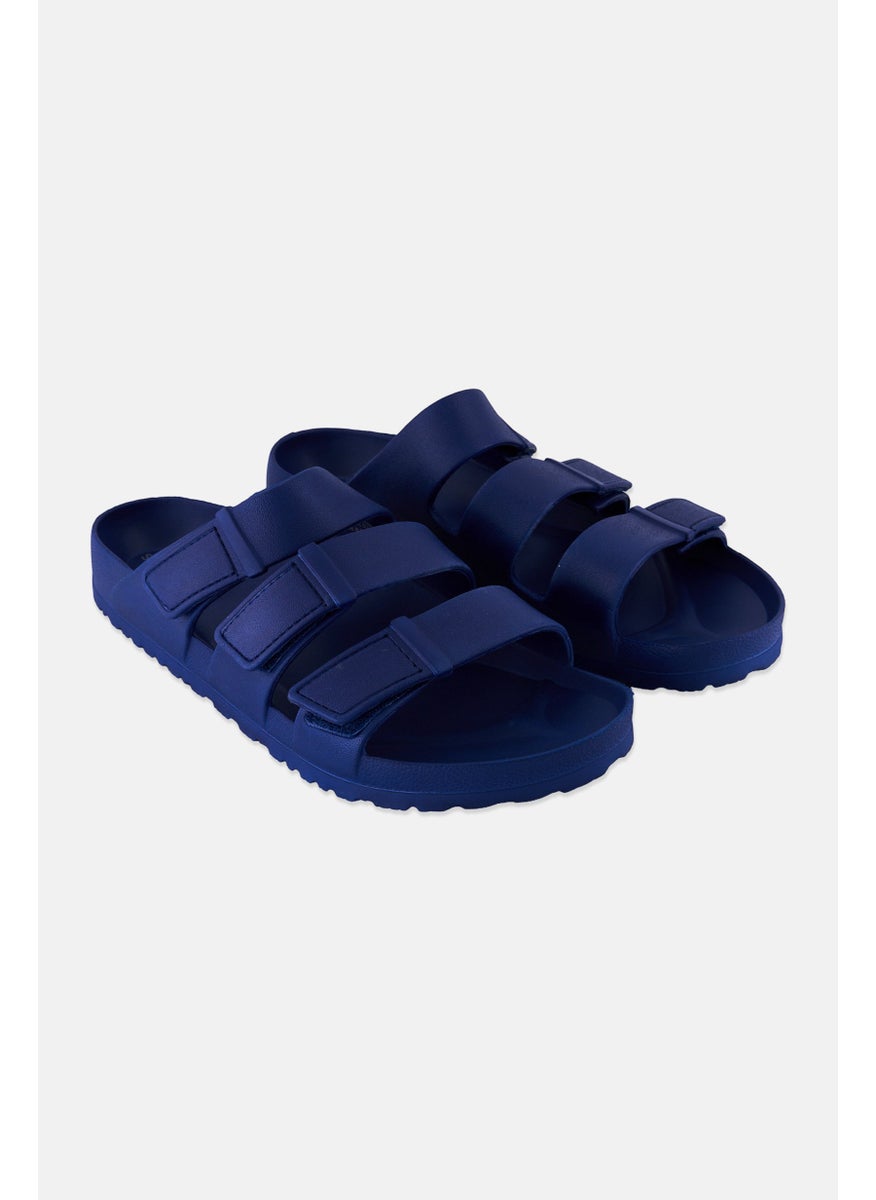 Sun Stone Men Bowie Three Velcro Strap Slide Sandals, Navy  - Image 1
