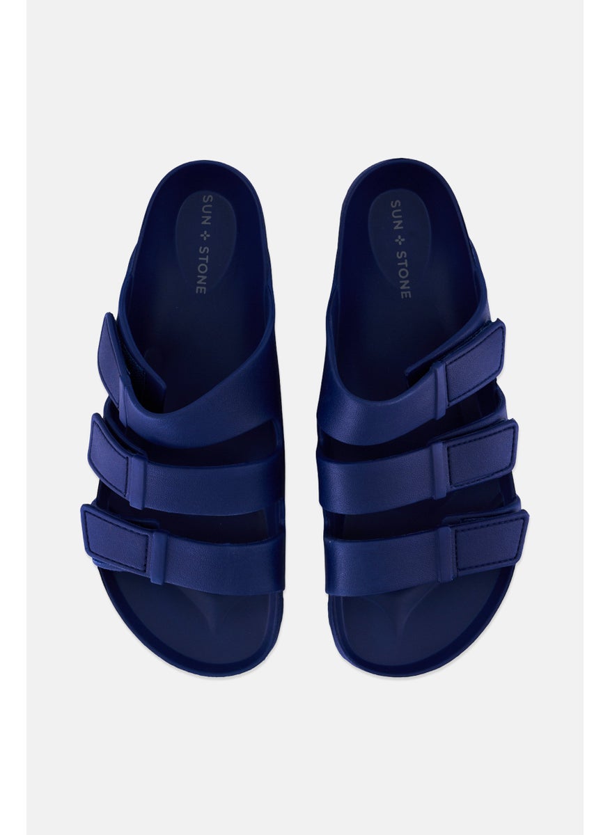 Sun Stone Men Bowie Three Velcro Strap Slide Sandals, Navy  - Image 3