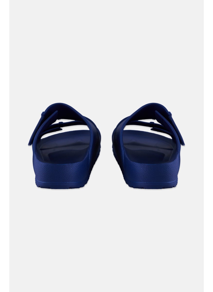 Sun Stone Men Bowie Three Velcro Strap Slide Sandals, Navy  - Image 2