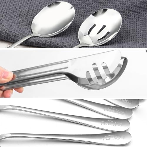 HANSGO Serving Utensils Set for Party, 6PCS Cooking Utensils Including 2 Serving Spoons, 2 Slotted Spoons, 2 Food Tongs for Wedding Party Family Dinners - Image 3