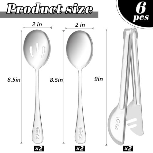 HANSGO Serving Utensils Set for Party, 6PCS Cooking Utensils Including 2 Serving Spoons, 2 Slotted Spoons, 2 Food Tongs for Wedding Party Family Dinners - Image 2