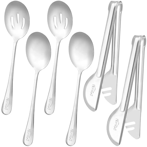 HANSGO Serving Utensils Set for Party, 6PCS Cooking Utensils Including 2 Serving Spoons, 2 Slotted Spoons, 2 Food Tongs for Wedding Party Family Dinners - Image 1