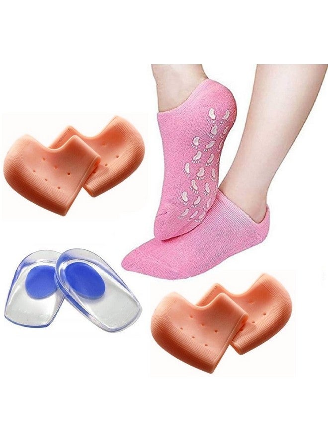 KIDINGTON Gel Heel Pad Socks 1- Pair, Silicon gel heel pad Socks 2- Pair, Heel Protector Insole Cups 1- Pair (Multi Color) - Image 1