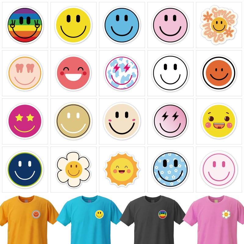 Wercokt 20 Sheets Smiling Iron On Transfer Heat Transfer Iron ons Decals Vinyl Transfer Smiling Iron on Patches for TShirt Clothing ackpacks Pillow Fabric Appliques Bag DIY Decoration 236 Inch - Image 3