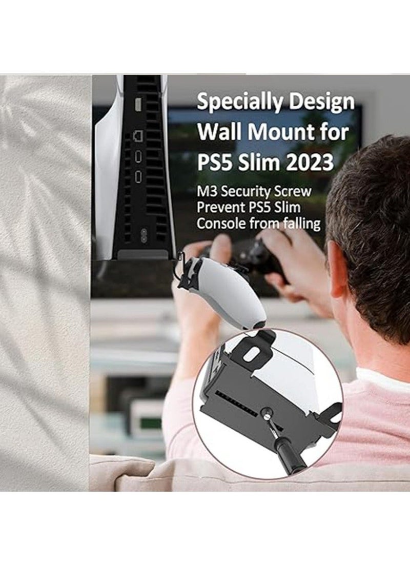 عام حامل جداري لجهاز PS5 سليم - إكسسوارات لجهاز PS5 سليم الإصدار الرقمي/القرص رف طافي خلف التلفاز، مع حاملة 2 وحدات تحكم قابلة للفصل، مجموعة قاعدة معدنية صلبة، تركيب سهل - Image 4