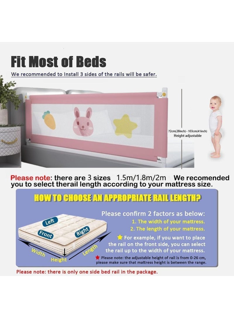 Bed Rail for Toddlers Bed Guard Fence Baby Bedrail Guard Adjustable Swing Down Bed Rail Collapsible Safety Bed Barrier for Kids (Rabbit) - Image 2