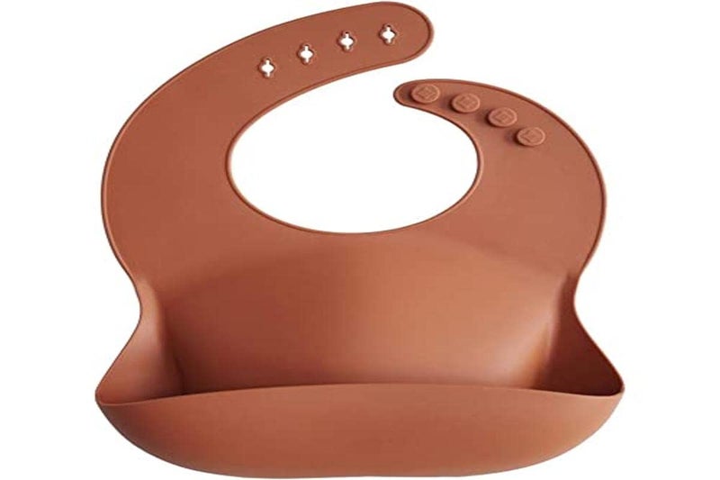 mushie Silicone Baby Bib | Adjustable Fit Waterproof Bibs (Clay) - Image 4
