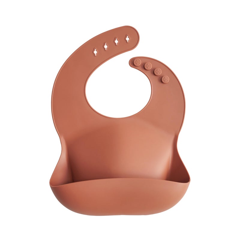 mushie Silicone Baby Bib | Adjustable Fit Waterproof Bibs (Clay) - Image 1