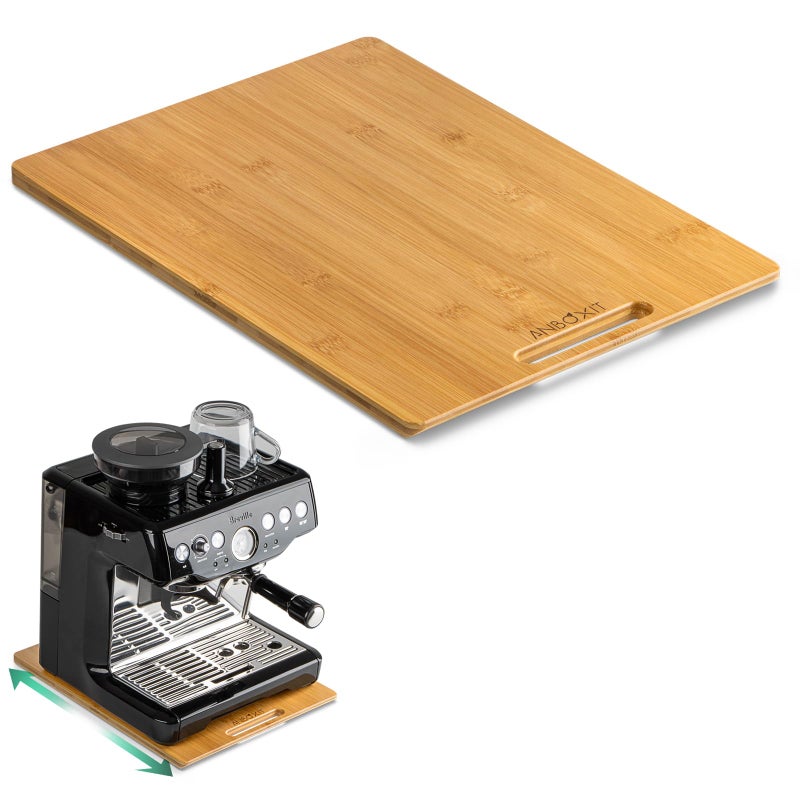 ANBOXIT Bamboo Appliance Slider Sliding Tray for Kitchen Appliances Countertop Rolling Tray Coffee Maker Slider Tray with Rubber Wheels Deep  Large 16D x 12W