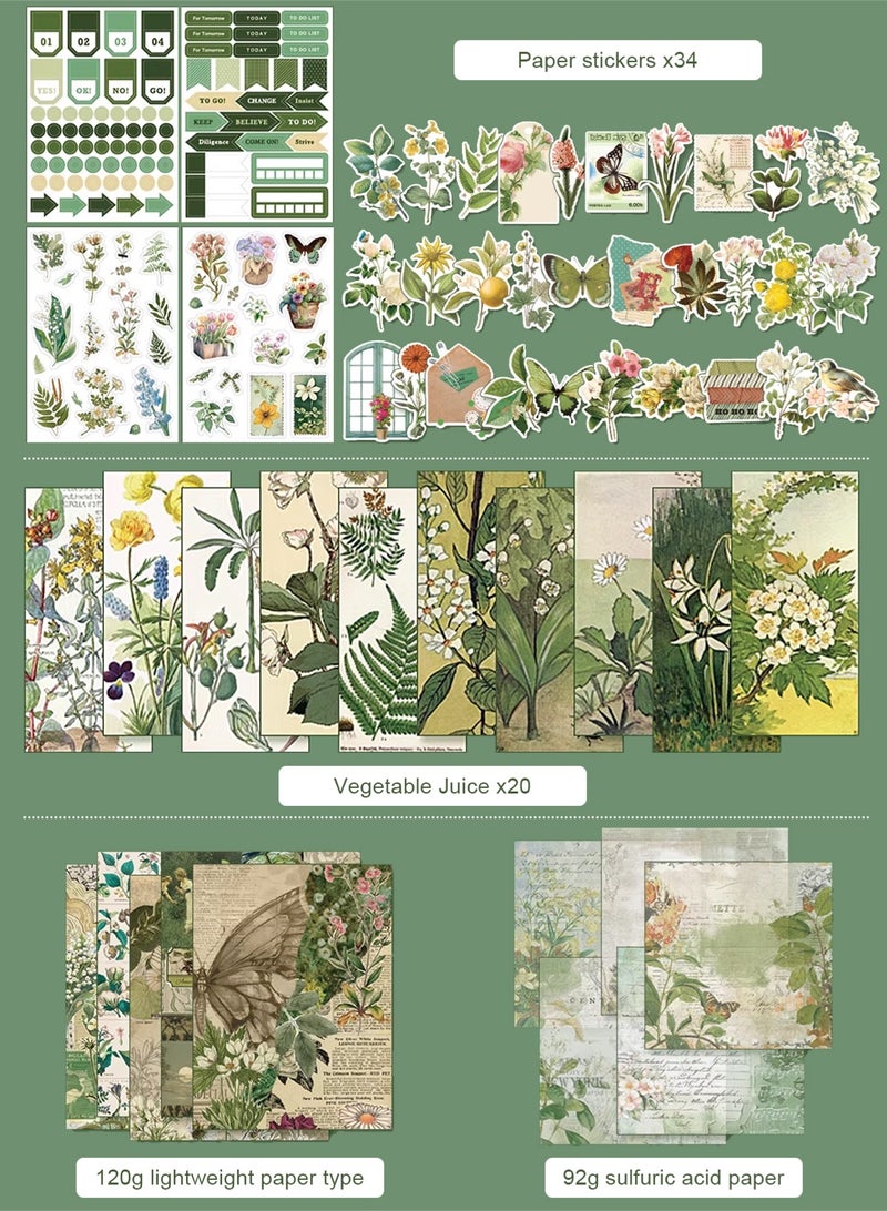 Vintage Aesthetic Scrapbook Kit(180pcs), Plant Theme Journal Kit with Journaling/Scrapbooking Supplies, Stationery, A6 Grid Notebook Graph Ruled Pages.DIY Gift for Teen Girl Kid Women. - Image 3