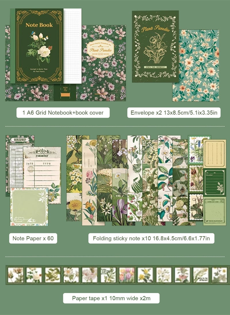Vintage Aesthetic Scrapbook Kit(180pcs), Plant Theme Journal Kit with Journaling/Scrapbooking Supplies, Stationery, A6 Grid Notebook Graph Ruled Pages.DIY Gift for Teen Girl Kid Women. - Image 2