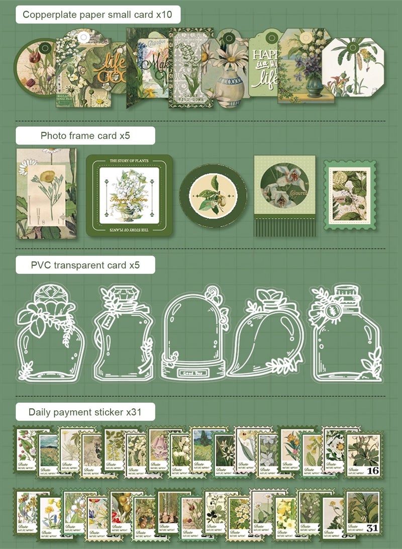 Vintage Aesthetic Scrapbook Kit(180pcs), Plant Theme Journal Kit with Journaling/Scrapbooking Supplies, Stationery, A6 Grid Notebook Graph Ruled Pages.DIY Gift for Teen Girl Kid Women. - Image 4