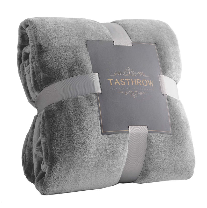 TASTHROW Large Flannel Fleece Throw Blanket 5070 Inch  Cozy Lightweight Thick Blanket  All Seasons Suitable for Women Men and Kids Light Grey