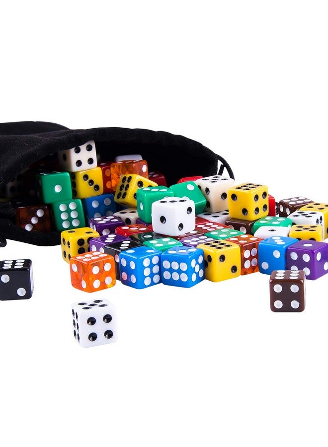 AUSTOR AUSTOR 100 Pieces 12mm Dices 6 Sided Game Dice Set Square Corner Dice with a Drawstring Pouch  - Image 5