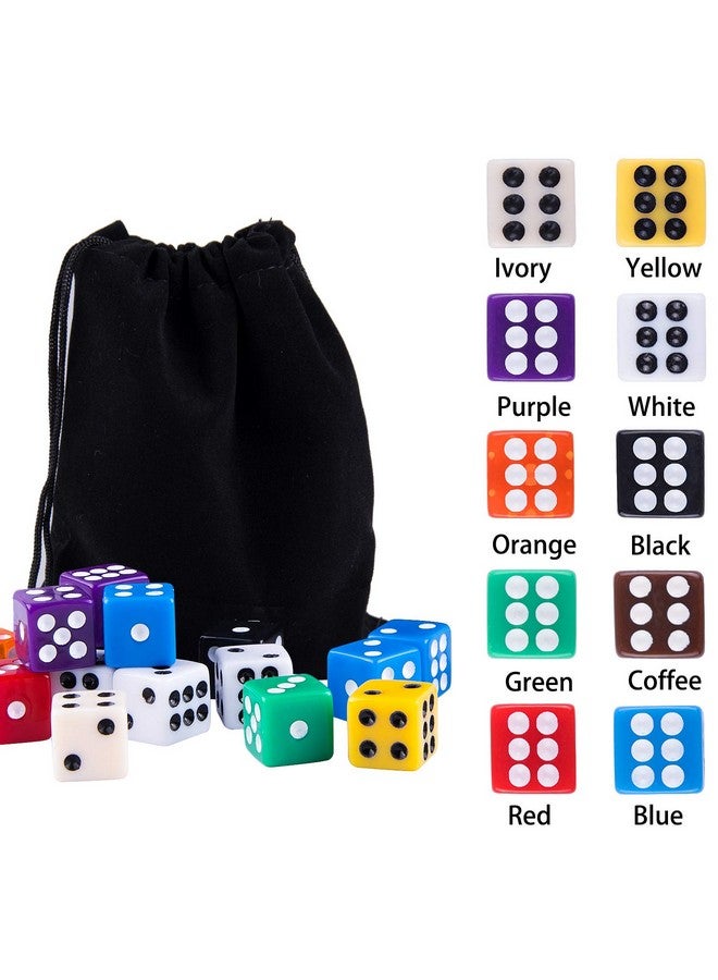AUSTOR AUSTOR 100 Pieces 12mm Dices 6 Sided Game Dice Set Square Corner Dice with a Drawstring Pouch  - Image 3