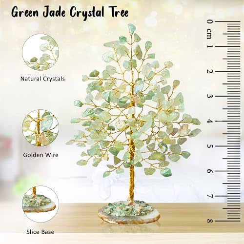 Crocon Green Jade Gemstone Tree of Life - Geode Agate Slice Base, Crystal Tree for Positive Energy, Feng Shui Decor - Chakra Tree, Good Luck Money Bonsai, Healing Stones, Gem Tree, Spiritual Mystical Gift - Image 4