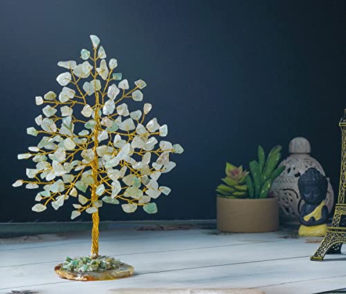 Crocon Green Jade Gemstone Tree of Life - Geode Agate Slice Base, Crystal Tree for Positive Energy, Feng Shui Decor - Chakra Tree, Good Luck Money Bonsai, Healing Stones, Gem Tree, Spiritual Mystical Gift - Image 3