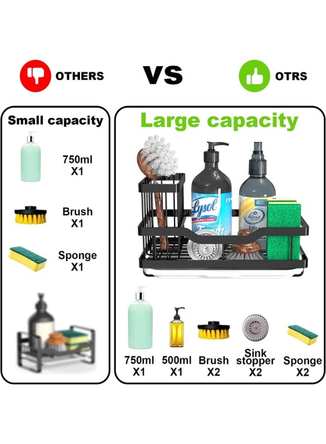 Relex Kitchen Sink Shelf, Multifunctional Sponge Holder with Removable Drain Tray, Kitchen Sink Caddy Organizer for Countertop Storage (Black) - Image 5