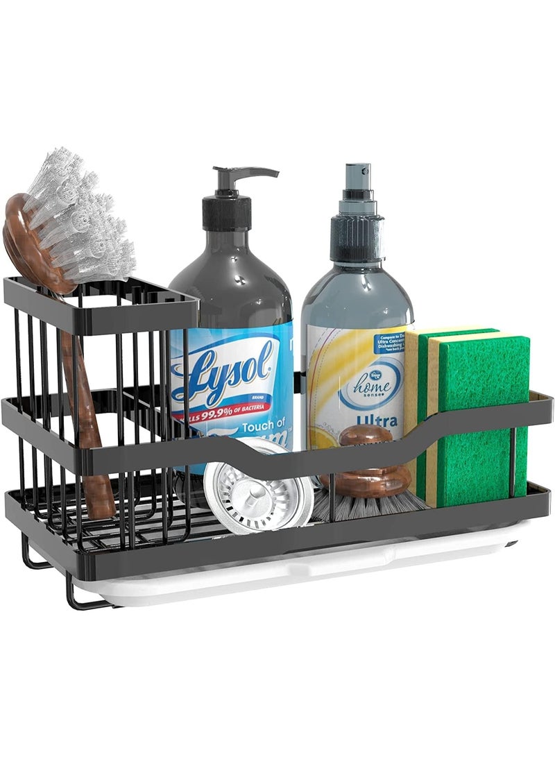 Relex Kitchen Sink Shelf, Multifunctional Sponge Holder with Removable Drain Tray, Kitchen Sink Caddy Organizer for Countertop Storage (Black) - Image 1
