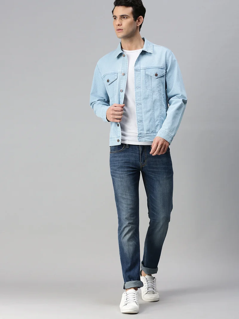 Urbano Fashion  Urbano Fashion Men's Ice Blue Regular Fit Washed Full Sleeve Denim Jacket  | Best Price UAE