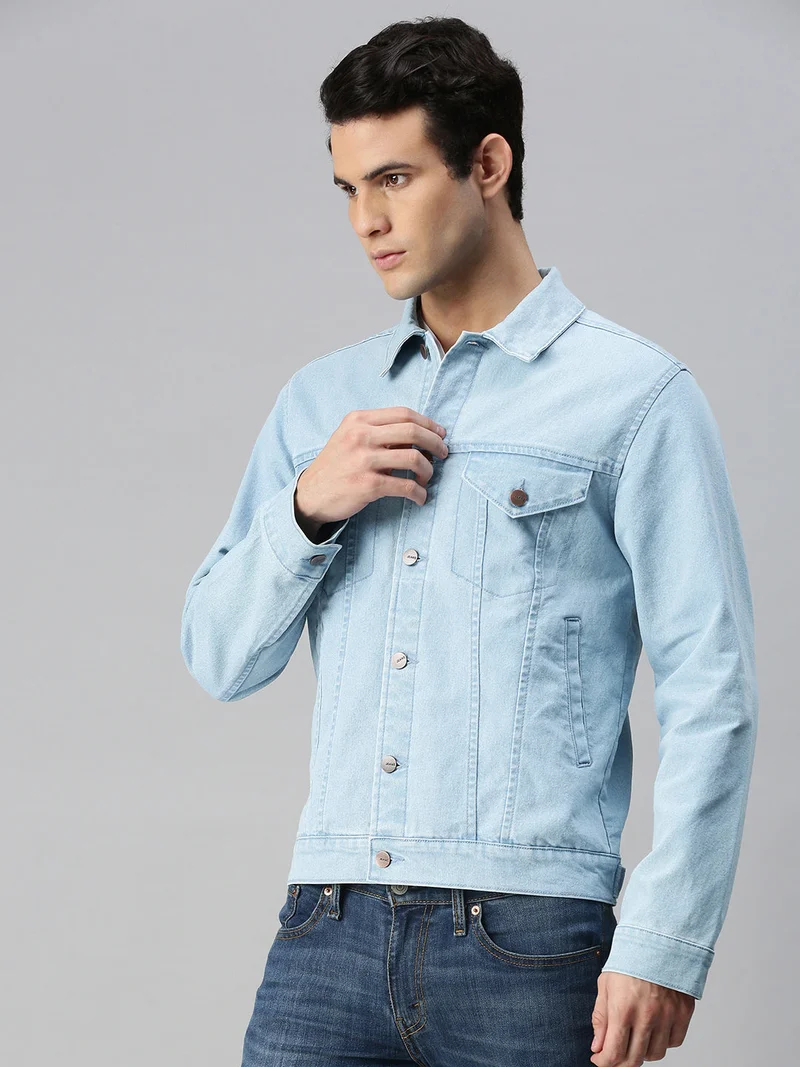Urbano Fashion  Urbano Fashion Men's Ice Blue Regular Fit Washed Full Sleeve Denim Jacket  | Best Price UAE