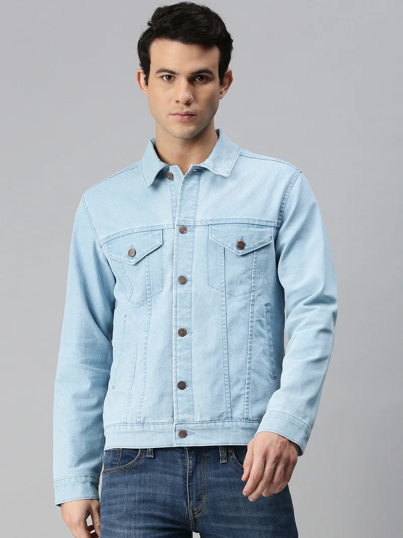 Urbano Fashion  Urbano Fashion Men's Ice Blue Regular Fit Washed Full Sleeve Denim Jacket  | Best Price UAE