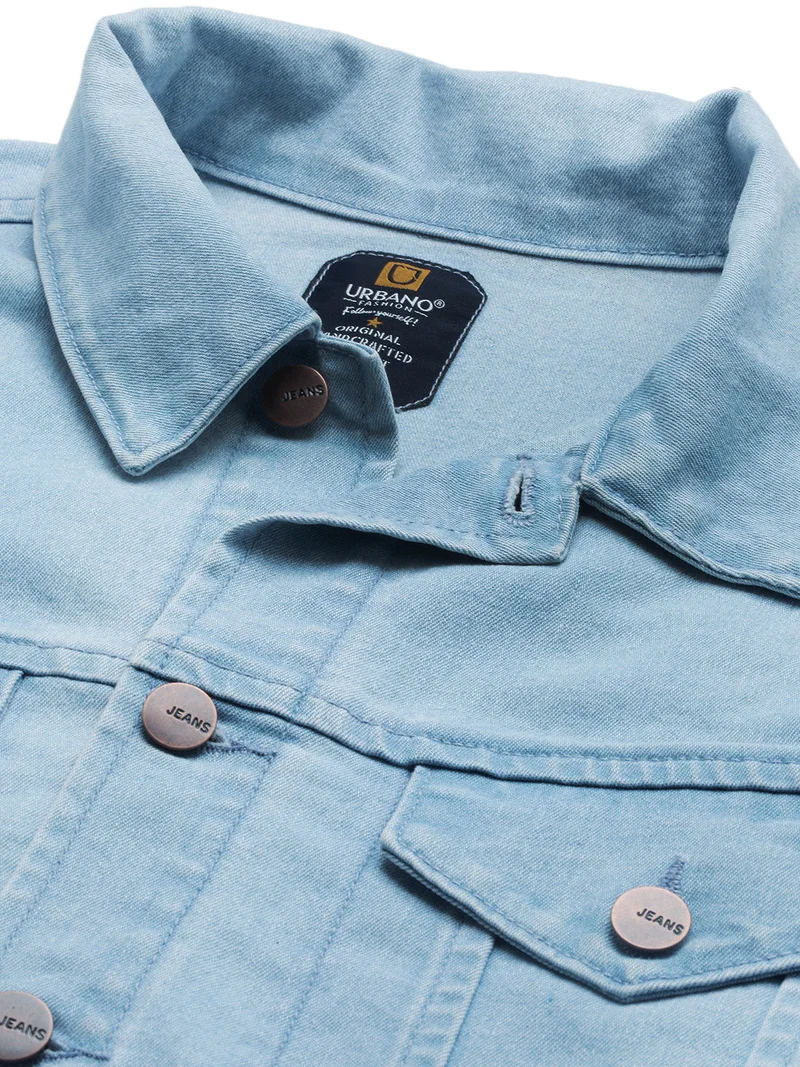 Urbano Fashion  Urbano Fashion Men's Ice Blue Regular Fit Washed Full Sleeve Denim Jacket  | Best Price UAE