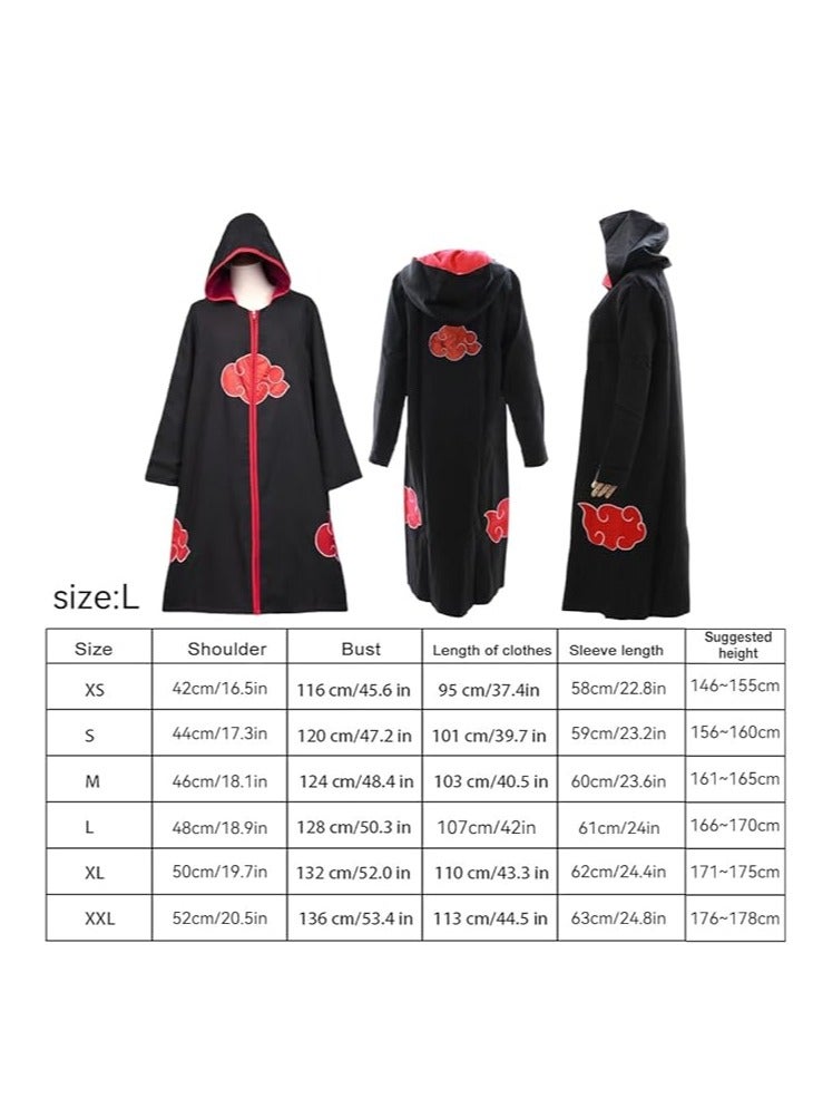 Hooded Akatsuki Cloak Itachi Uchiha Anime Cosplay Costume for Men Women, Long Akatsuki Dress Cape with Naru*o Headband and Accessories for Party Halloween - Image 2