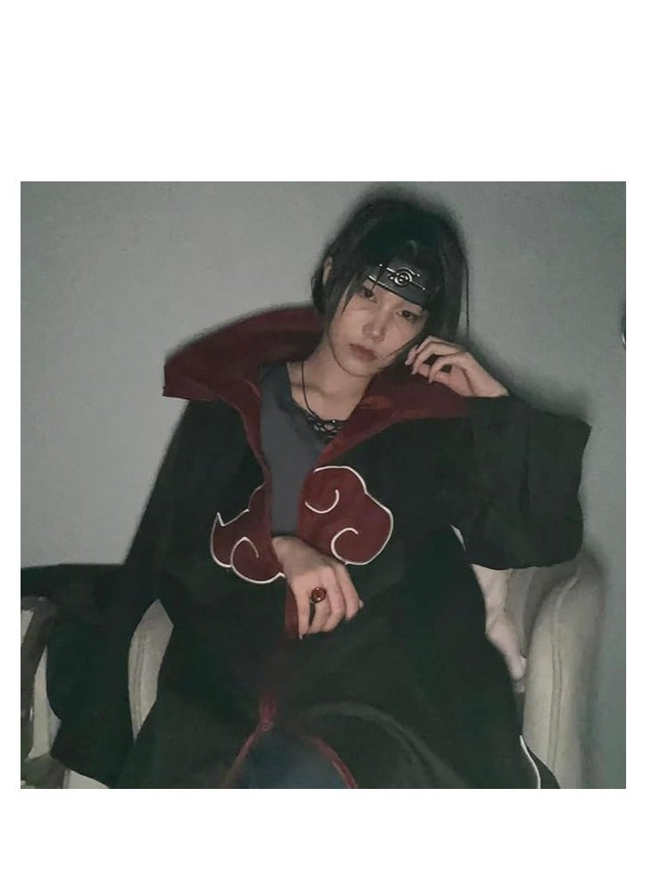 Hooded Akatsuki Cloak Itachi Uchiha Anime Cosplay Costume for Men Women, Long Akatsuki Dress Cape with Naru*o Headband and Accessories for Party Halloween - Image 3