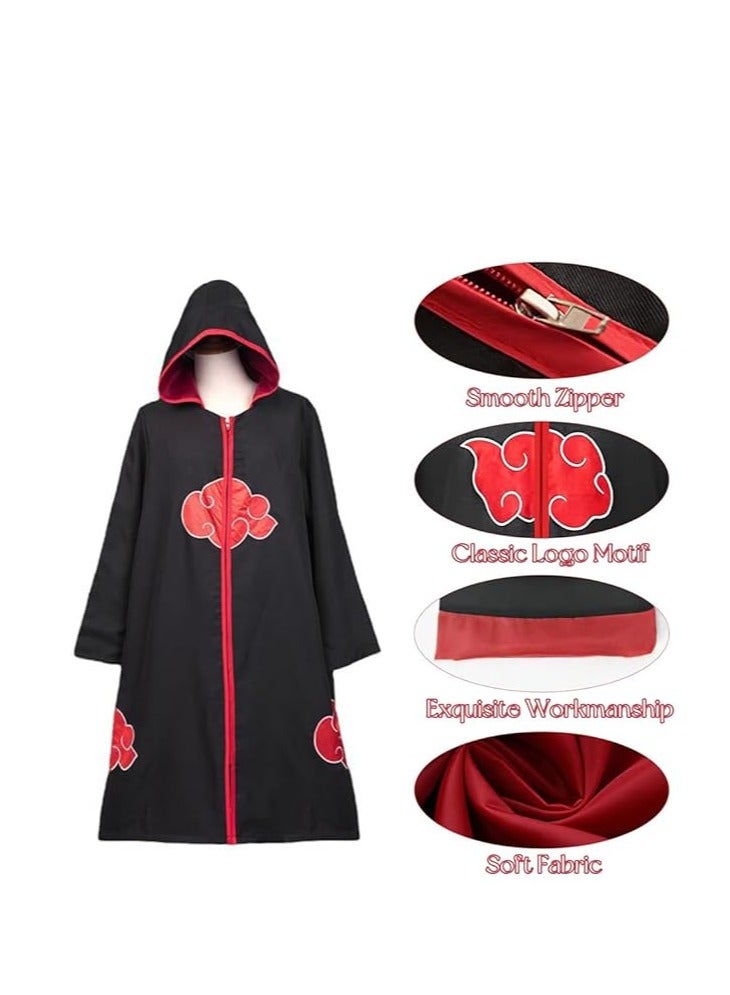 Hooded Akatsuki Cloak Itachi Uchiha Anime Cosplay Costume for Men Women, Long Akatsuki Dress Cape with Naru*o Headband and Accessories for Party Halloween - Image 4